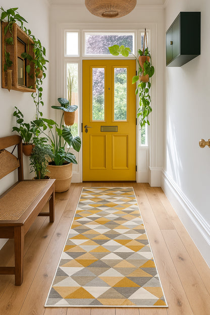 Solvi Geometric Contemporary Yellow and Beige Indoor Rug