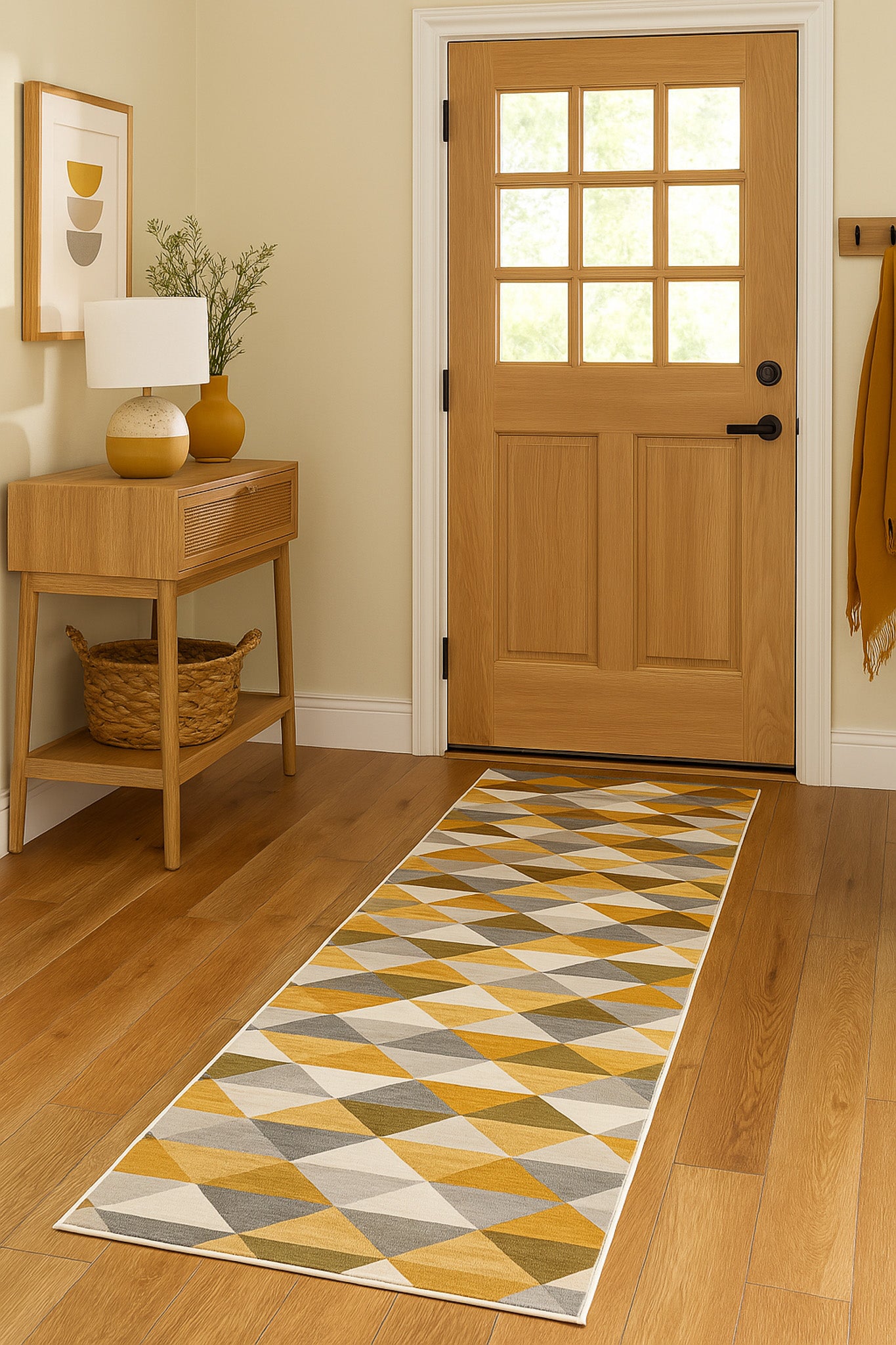 Solvi Geometric Contemporary Yellow and Beige Indoor Rug