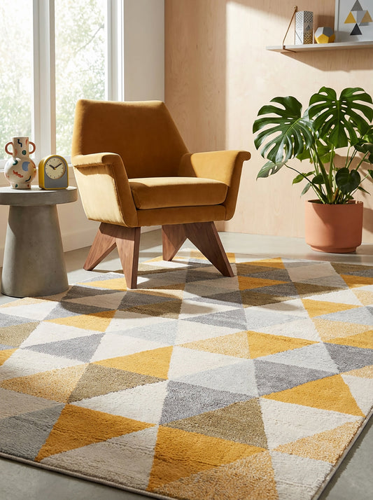 Solvi Geometric Contemporary Yellow and Beige Indoor Rug