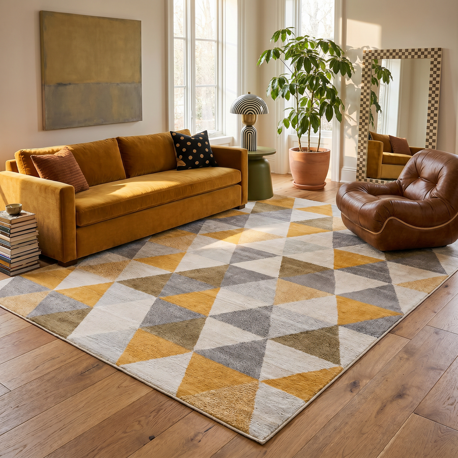 Solvi Geometric Contemporary Yellow and Beige Indoor Rug