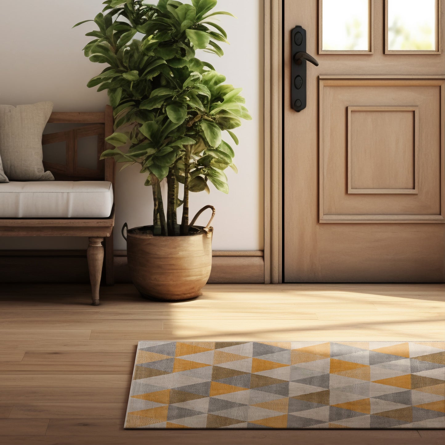 Solvi Geometric Contemporary Yellow and Beige Indoor Rug