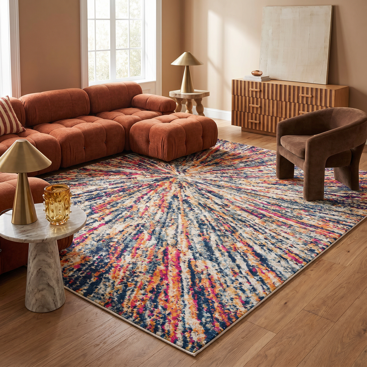 Nova Abstract Contemporary Blue and Cream Indoor Rug
