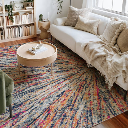 Nova Abstract Contemporary Blue and Cream Indoor Rug-6