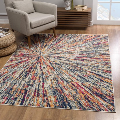 Nova Abstract Contemporary Blue and Cream Indoor Rug-7