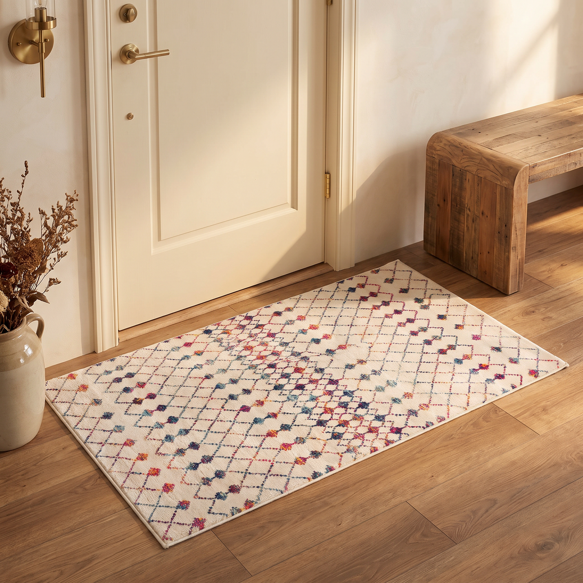 Nomia Boho Contemporary Beige and Blue Indoor Rug