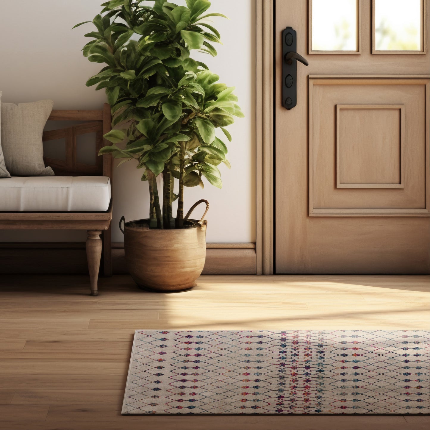 Nomia Boho Contemporary Beige and Blue Indoor Rug-17
