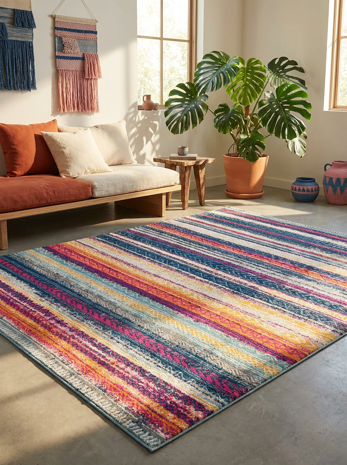 Solana Boho Contemporary Pink and Blue Indoor Rug-2
