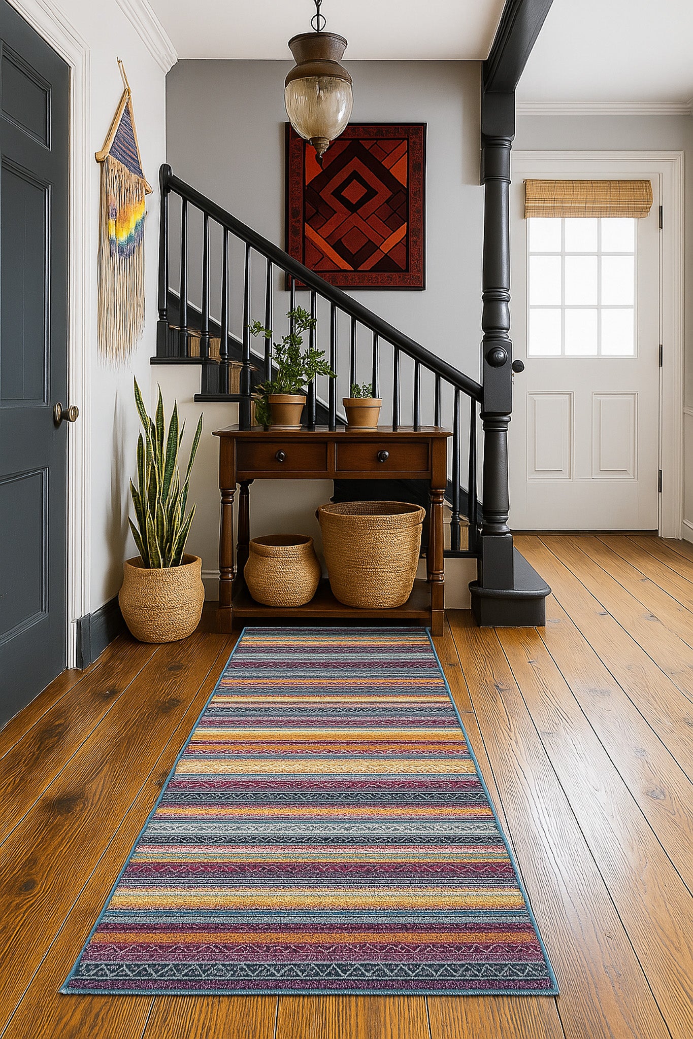 Solana Boho Contemporary Pink and Blue Indoor Rug-11