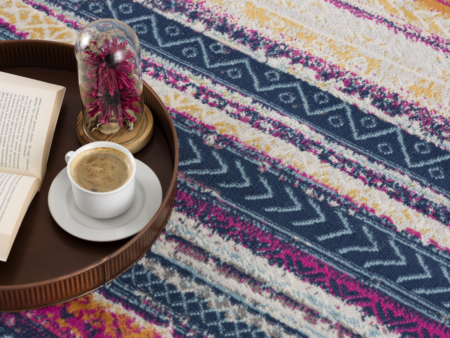 Solana Boho Contemporary Pink and Blue Indoor Rug-18