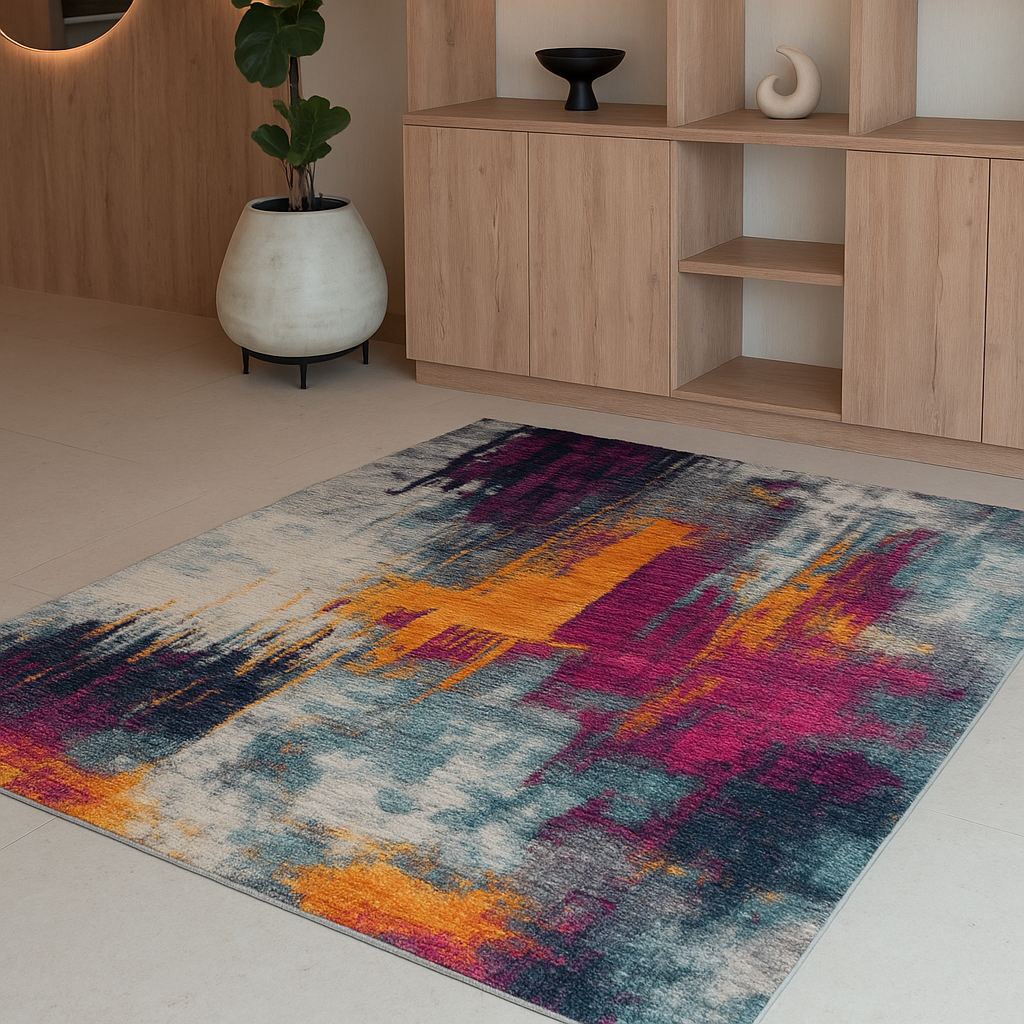 Zora Abstract Contemporary Purple and Orange Indoor Rug