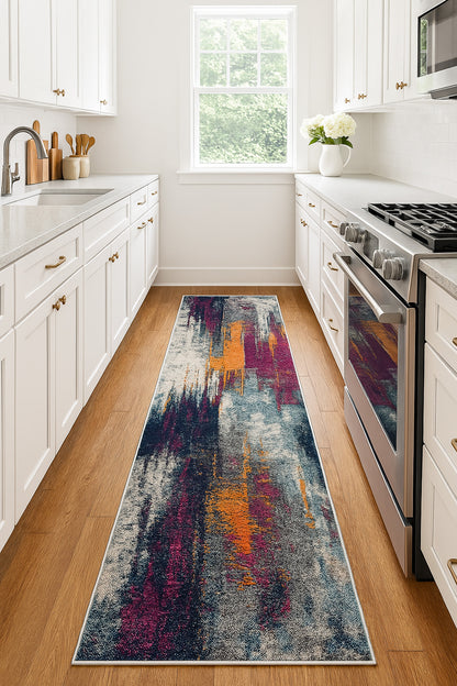 Zora Abstract Contemporary Purple and Orange Indoor Rug