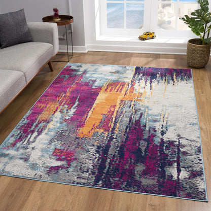 Zora Abstract Contemporary Purple and Orange Indoor Rug
