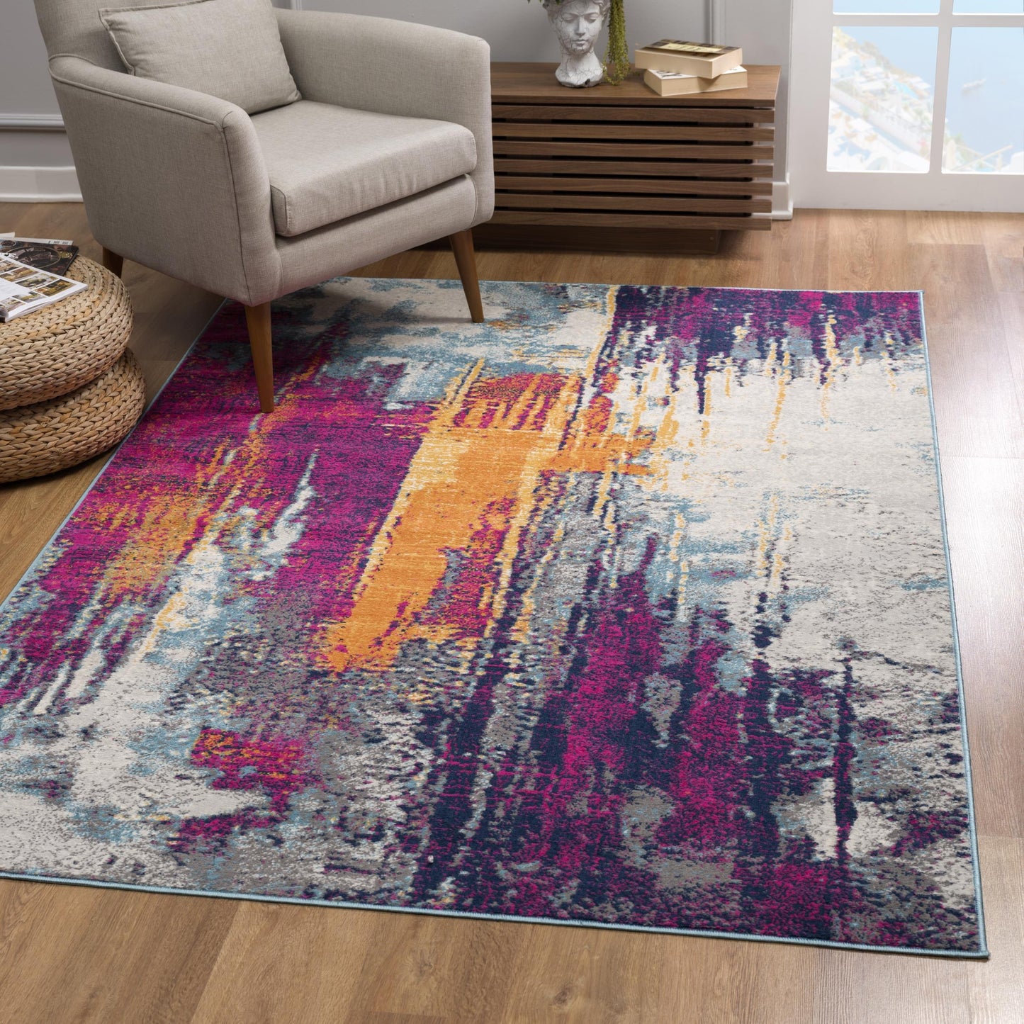 Zora Abstract Contemporary Purple and Orange Indoor Rug