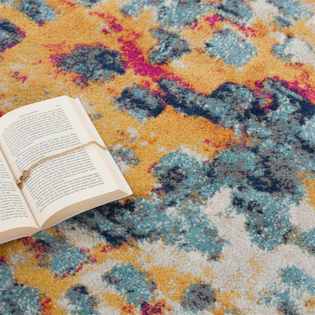 Ziya Abstract Distressed Contemporary Yellow and Blue Indoor Rug