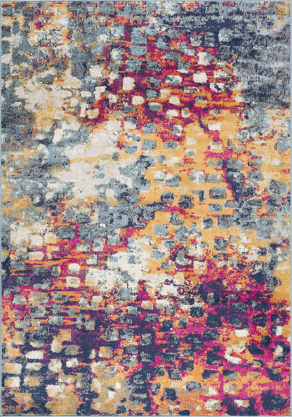 Ziya Abstract Distressed Contemporary Yellow and Blue Indoor Rug