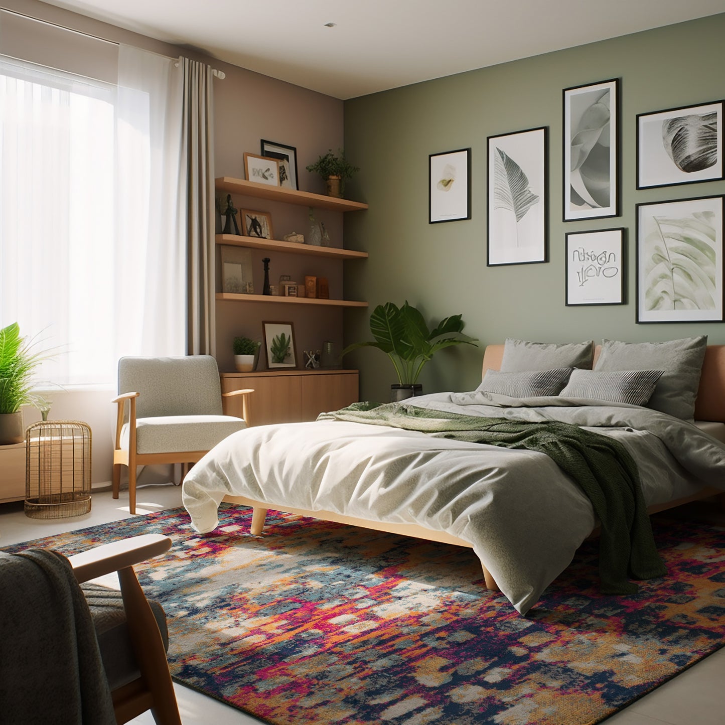 Ziya Abstract Distressed Contemporary Yellow and Blue Indoor Rug