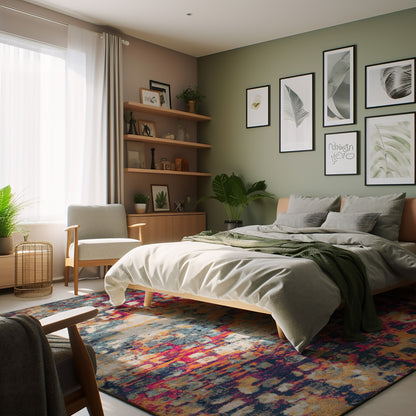 Ziya Abstract Distressed Contemporary Yellow and Blue Indoor Rug