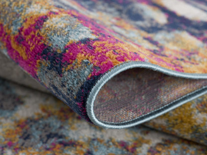 Ziya Abstract Distressed Contemporary Yellow and Blue Indoor Rug