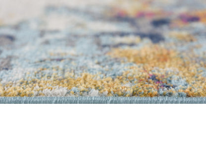 Ziya Abstract Distressed Contemporary Yellow and Blue Indoor Rug