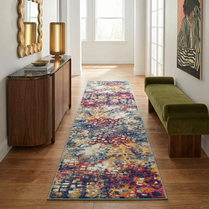 Ziya Abstract Distressed Contemporary Yellow and Blue Indoor Rug-10