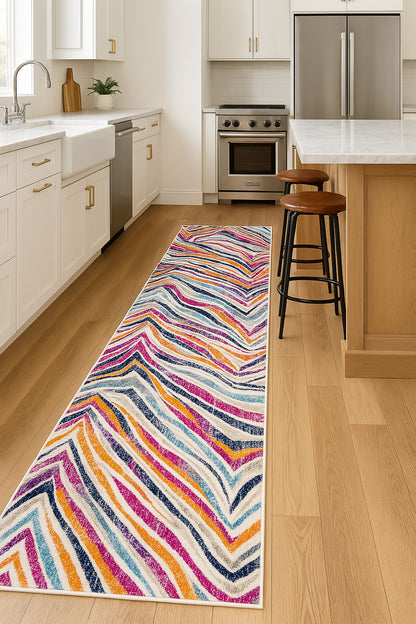 Zola Abstract Wave Contemporary Beige and Blue Indoor Rug