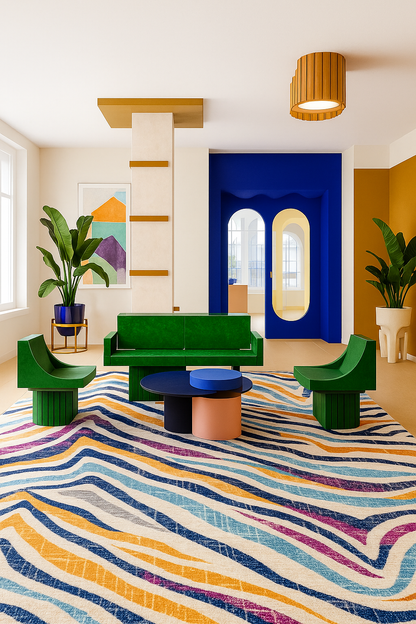 Zola Abstract Wave Contemporary Beige and Blue Indoor Rug