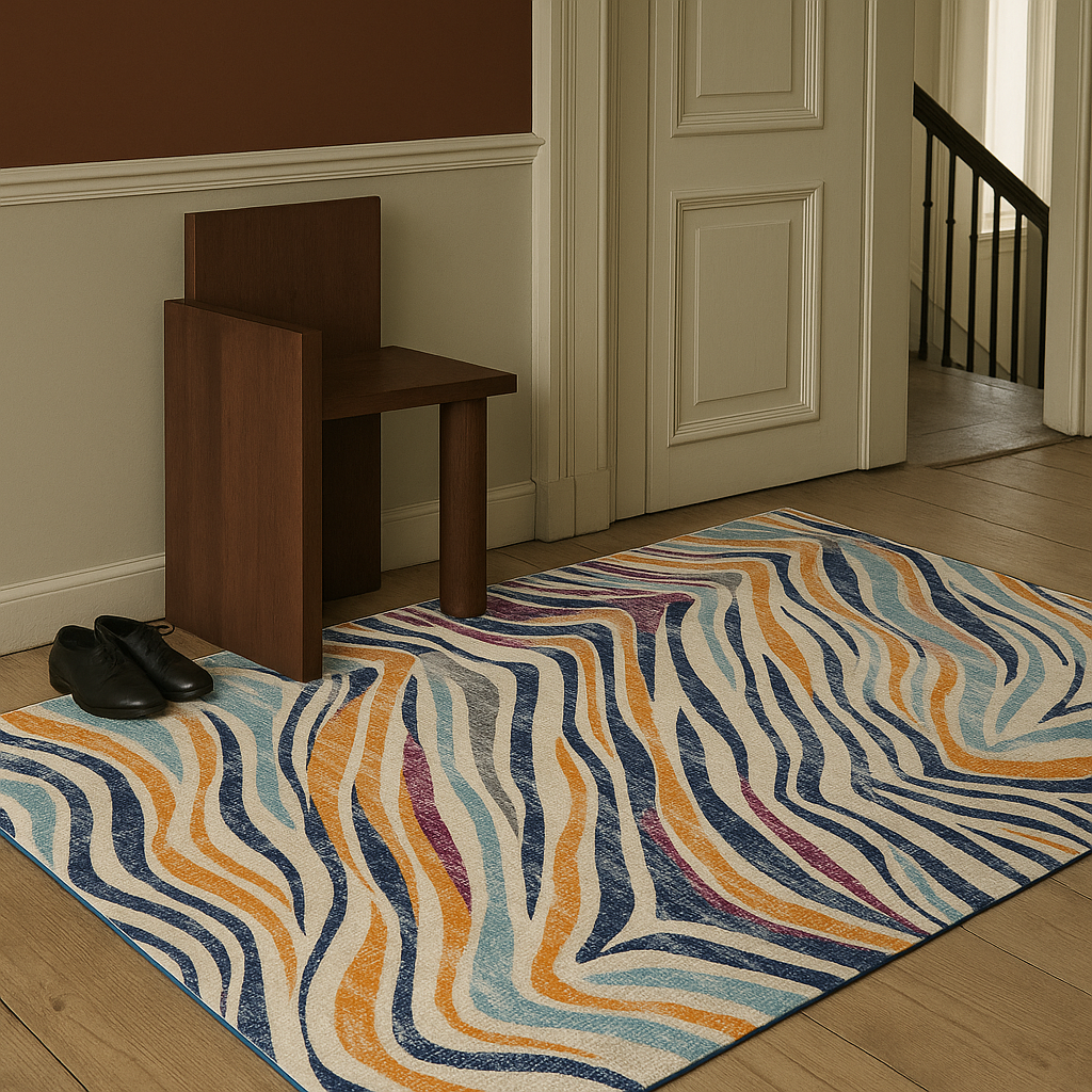 Zola Abstract Wave Contemporary Beige and Blue Indoor Rug