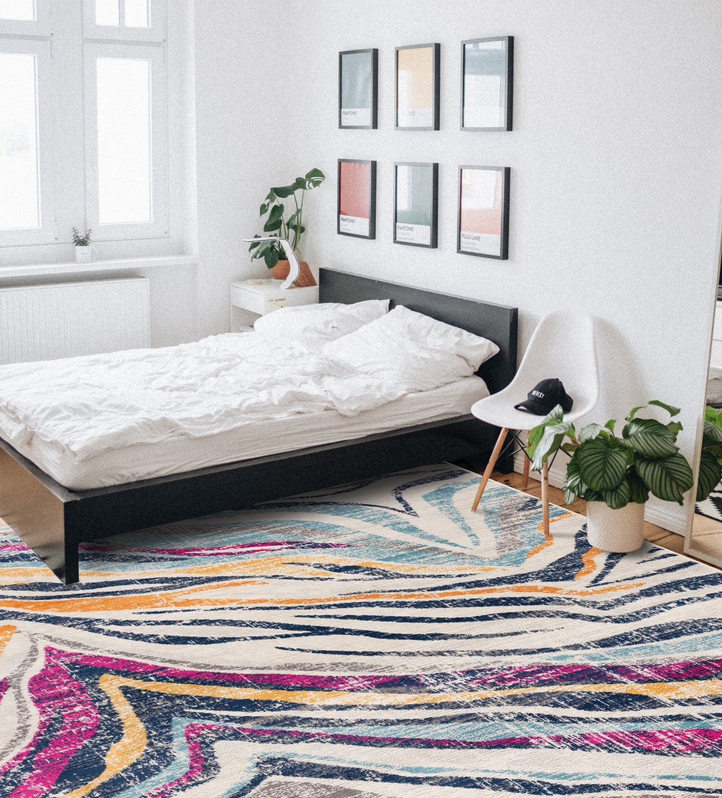 Zola Abstract Wave Contemporary Beige and Blue Indoor Rug