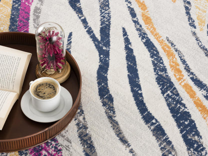 Zola Abstract Wave Contemporary Beige and Blue Indoor Rug