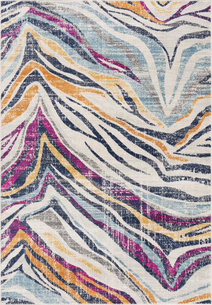 Zola Abstract Wave Contemporary Beige and Blue Indoor Rug