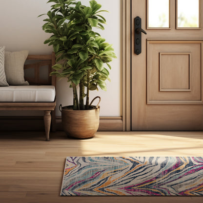 Zola Abstract Wave Contemporary Beige and Blue Indoor Rug