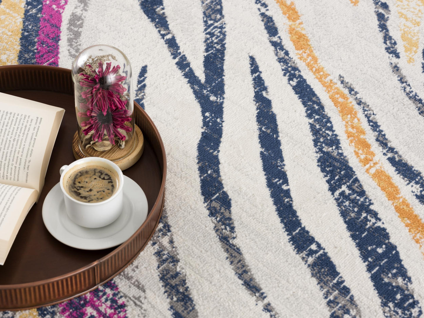 Zola Abstract Wave Contemporary Beige and Blue Indoor Rug