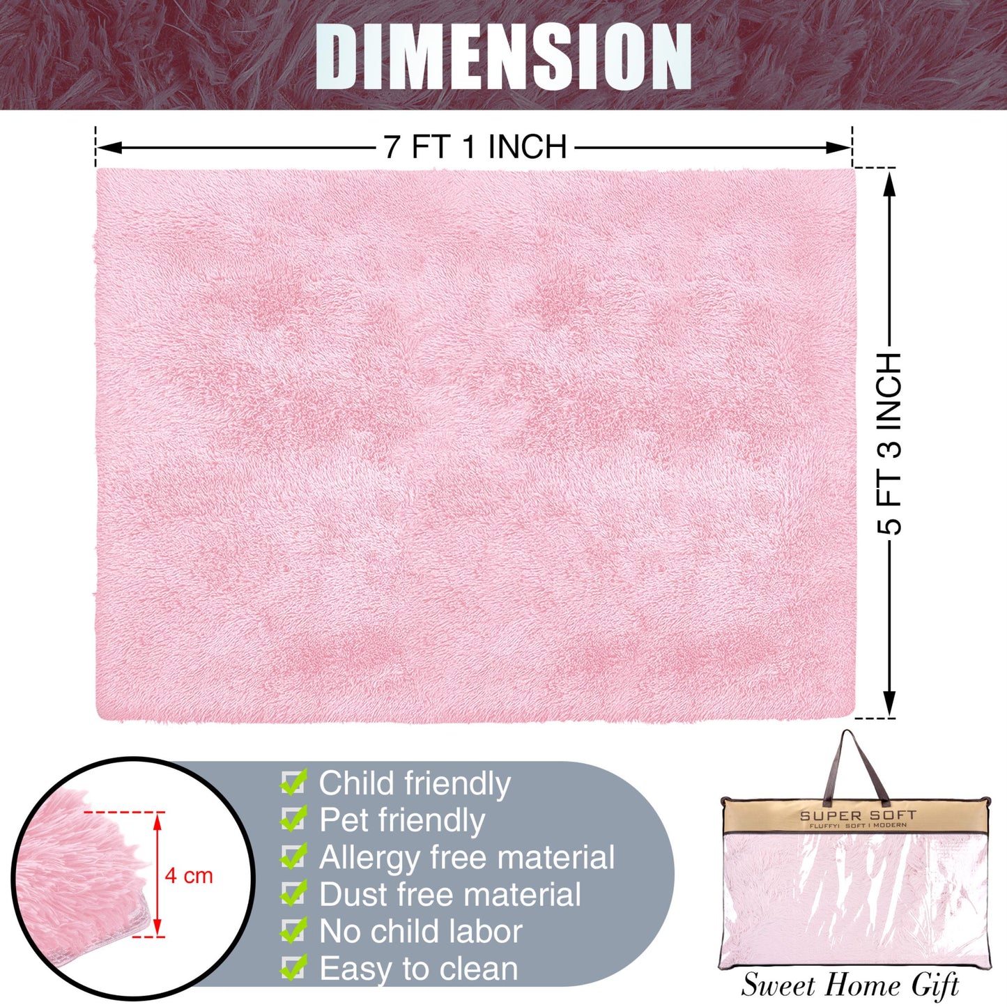 Super Soft Plush Shag Pink Rug