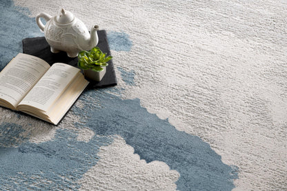 Kumo Abstract Cloud Contemporary Blue and Grey Indoor Rug