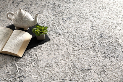 Haven Distressed Medallion Transitional Grey and Beige Indoor Rug