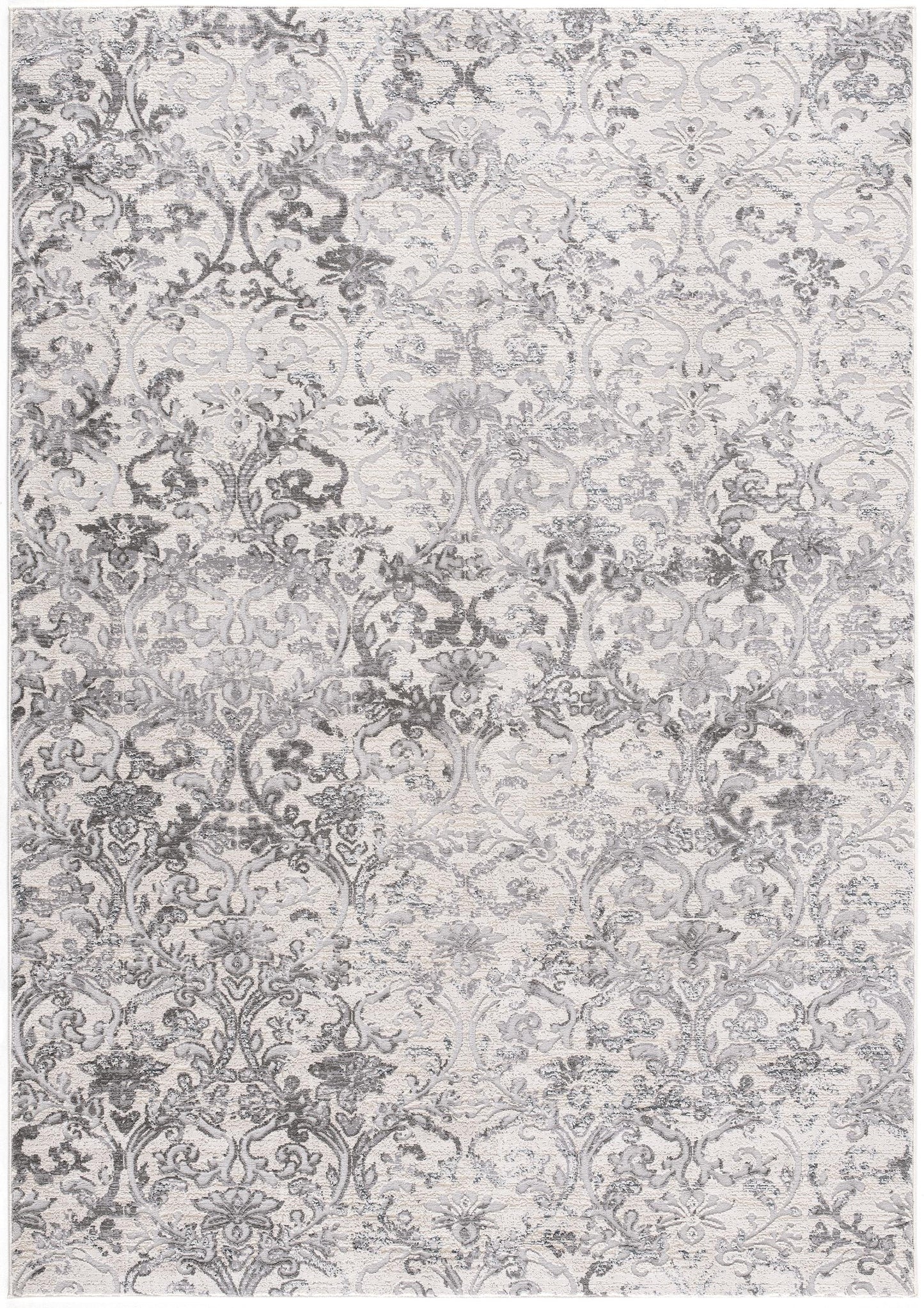 Civita Distressed Damask Transitional Beige and Grey Indoor Rug