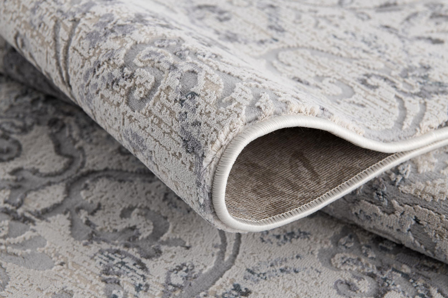 Civita Distressed Damask Transitional Beige and Grey Indoor Rug