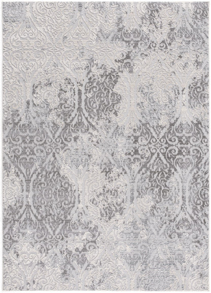 Serica Distressed Damask Transitional Grey and Beige Indoor Rug