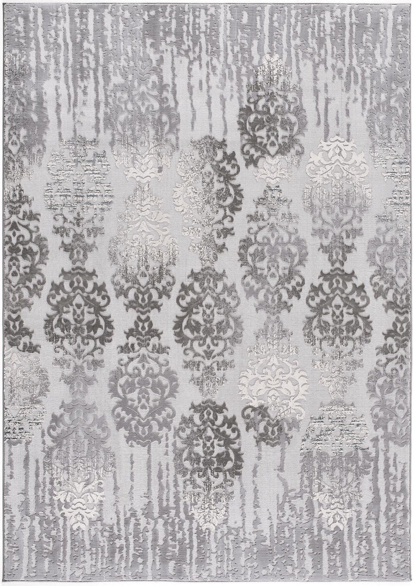 Ravenna Distressed Damask Transitional Grey and Beige Indoor Rug