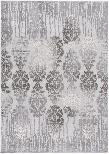 Ravenna Distressed Damask Transitional Grey and Beige Indoor Rug
