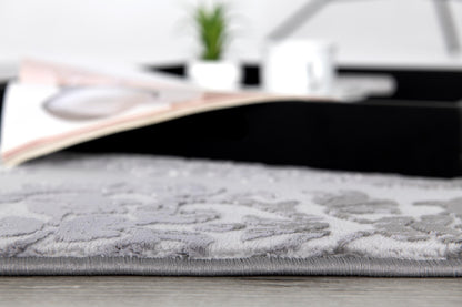 Ravenna Distressed Damask Transitional Grey and Beige Indoor Rug