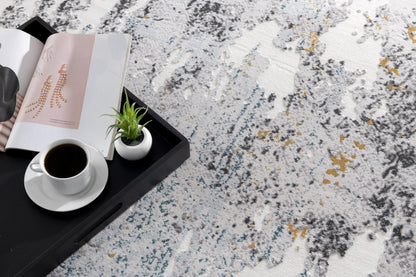 Oliva Abstract Contemporary Grey and Blue Indoor Rug-9