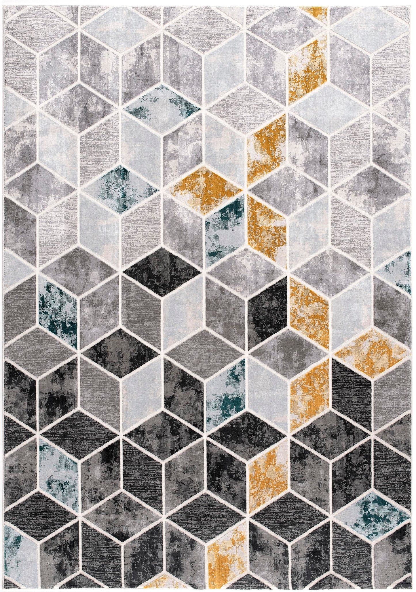 Kubo Geometric Contemporary Grey and Yellow Indoor Rug