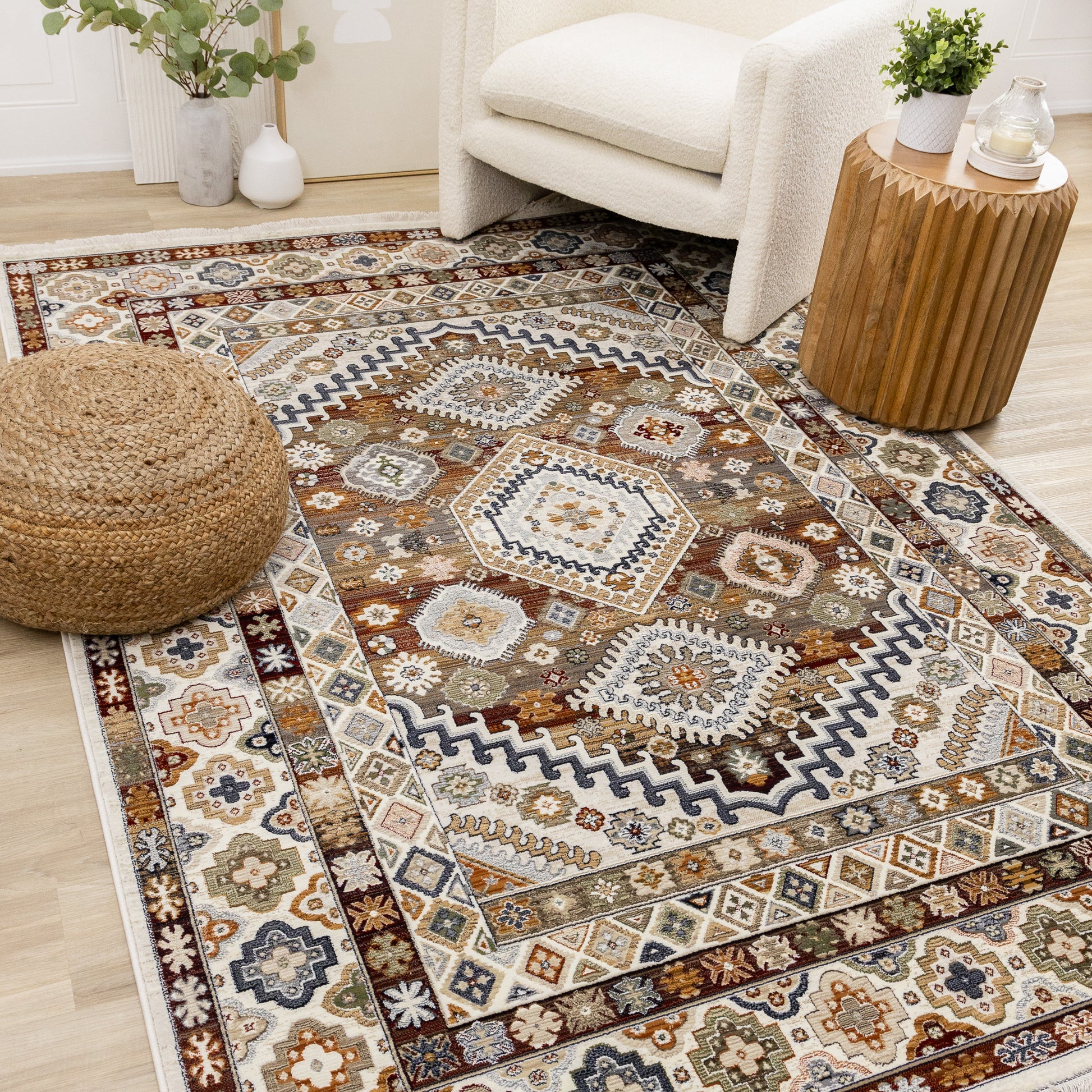 Classic Traditional Border Cream Area Rug-2