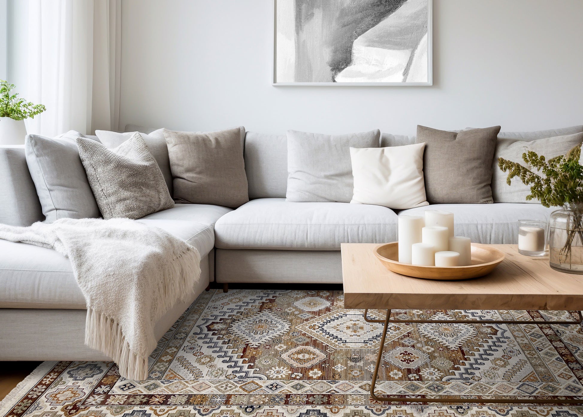 Classic Traditional Border Cream Area Rug-3