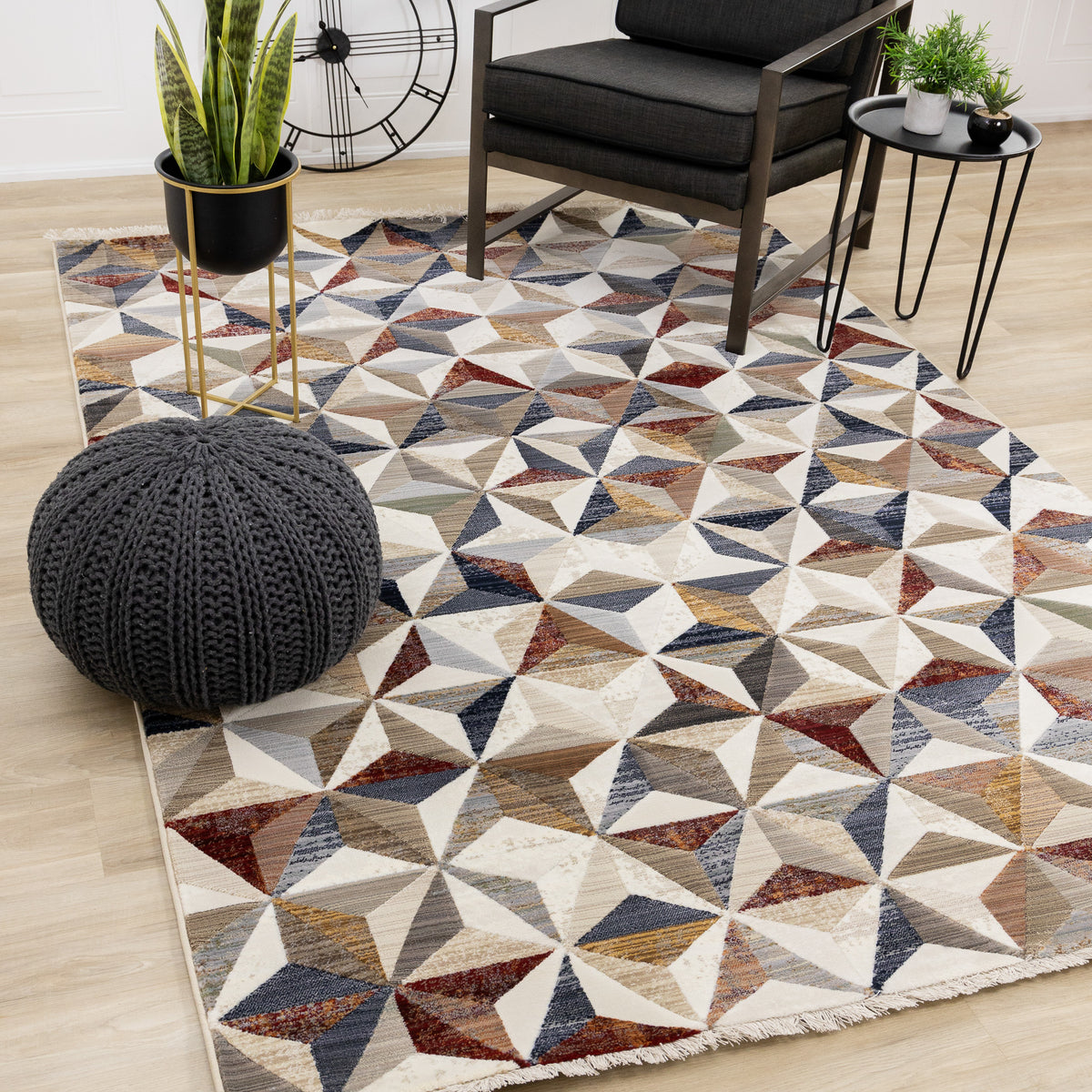 Tapis géométrique crème style milieu du siècle