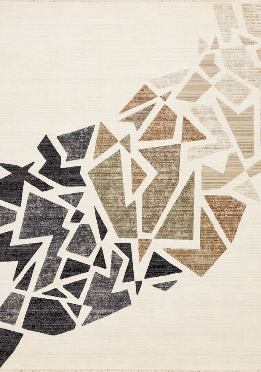 Art Distressed Geometric Cream Area Rug