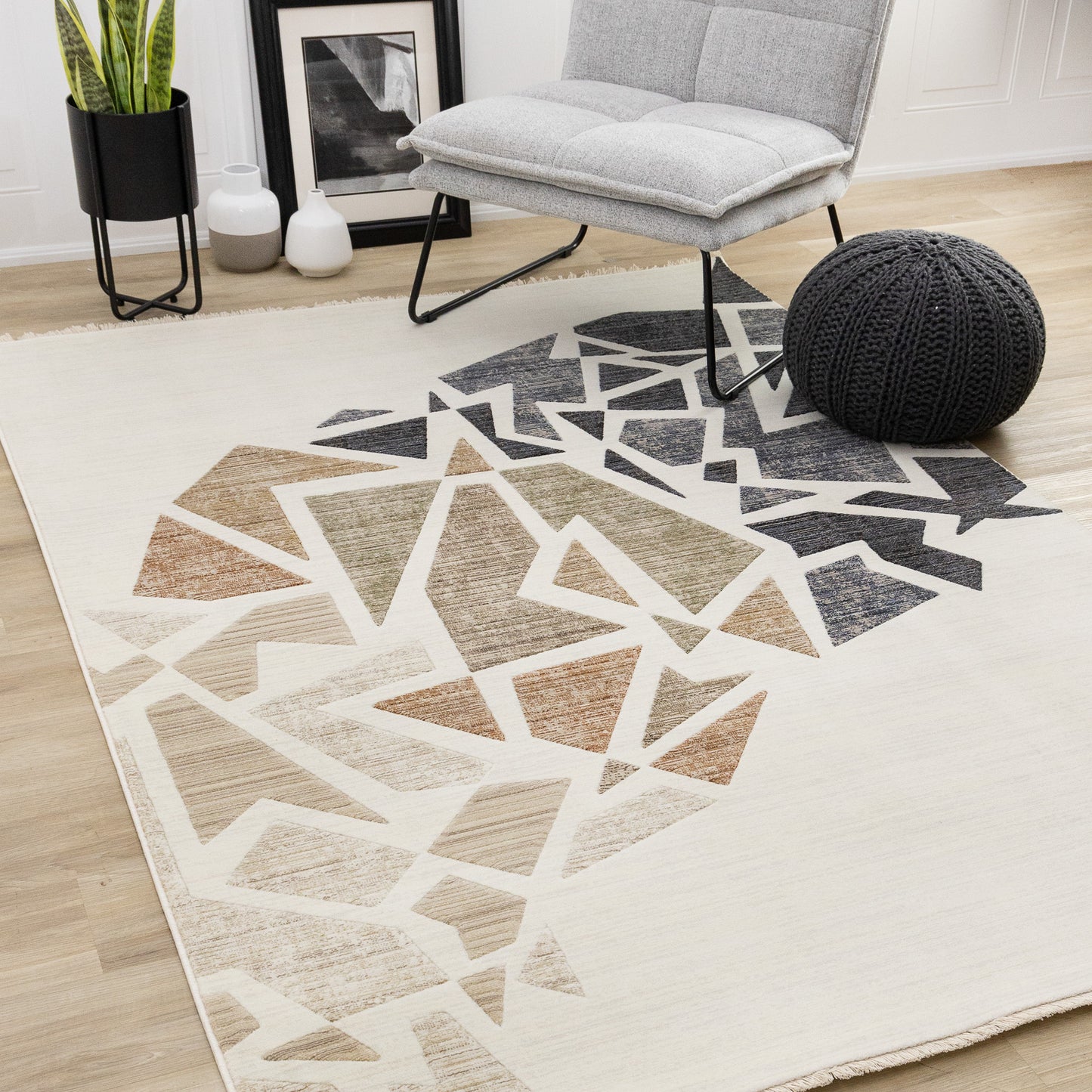 Art Distressed Geometric Cream Area Rug-2