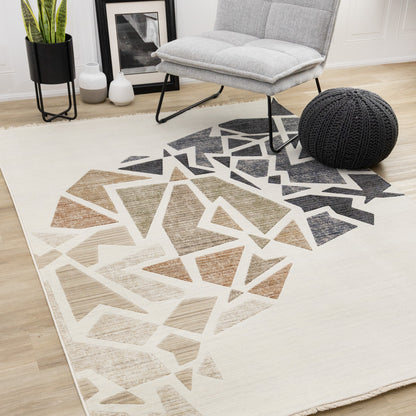 Art Distressed Geometric Cream Area Rug-2
