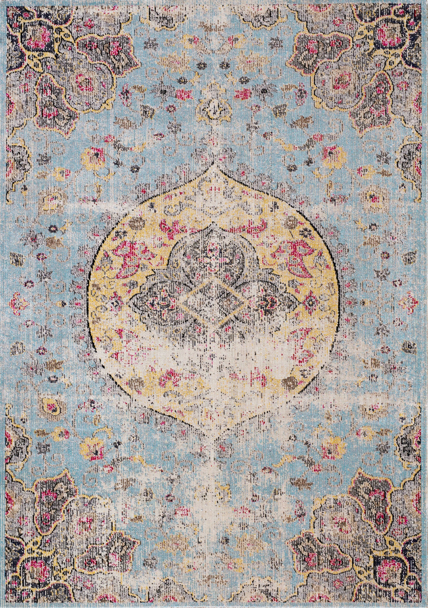 Contemporary Distressed Blue Area Rug-1